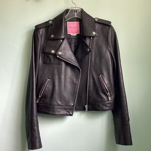 Kate Spade XS Black Leather Moto Biker Jacket